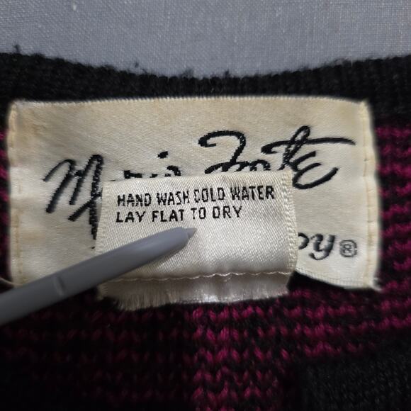 Vintage Mario Forte Fuchsia Black Houndstooth Button-down Cardigan Sweater, Med - Picture 7 of 9